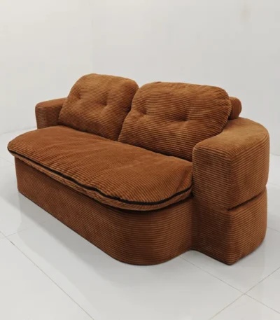 Goldoma corduroy sofa bed in L-shaped configuration, brown fabric, modern living room sectional with washable cover