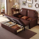 Goldoma foldable leather sofa bed in light luxury abstract pattern, converted to bed mode