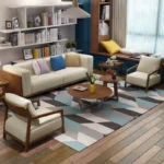 Goldoma Scandinavian Fabric Office Sofa – modern settee with wood frame and eco-friendly fabric for office or living room