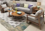 Goldoma Scandinavian Fabric Office Sofa – modern settee with wood frame and eco-friendly fabric for office or living room