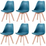 A Set of 6 Nordic Medieval Dining Chairs PU Padded Seat Beech Wood Legs Desk Chairs for Dining Room Bedroom Balcony Restaurant - Image 10
