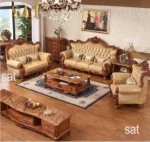 Goldoma genuine leather sofa set in yellow, European luxury living room furniture with modern design