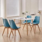 A Set of 6 Nordic Medieval Dining Chairs PU Padded Seat Beech Wood Legs Desk Chairs for Dining Room Bedroom Balcony Restaurant - Image 28