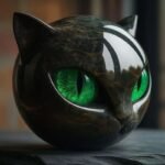 Black Cat Figurine Resin Cat Head Healing Stone Marble Texture Cat Stone Resin Cat Sculpture Ornament for Home Office Desk