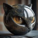 Black Cat Figurine Resin Cat Head Healing Stone Marble Texture Cat Stone Resin Cat Sculpture Ornament for Home Office Desk