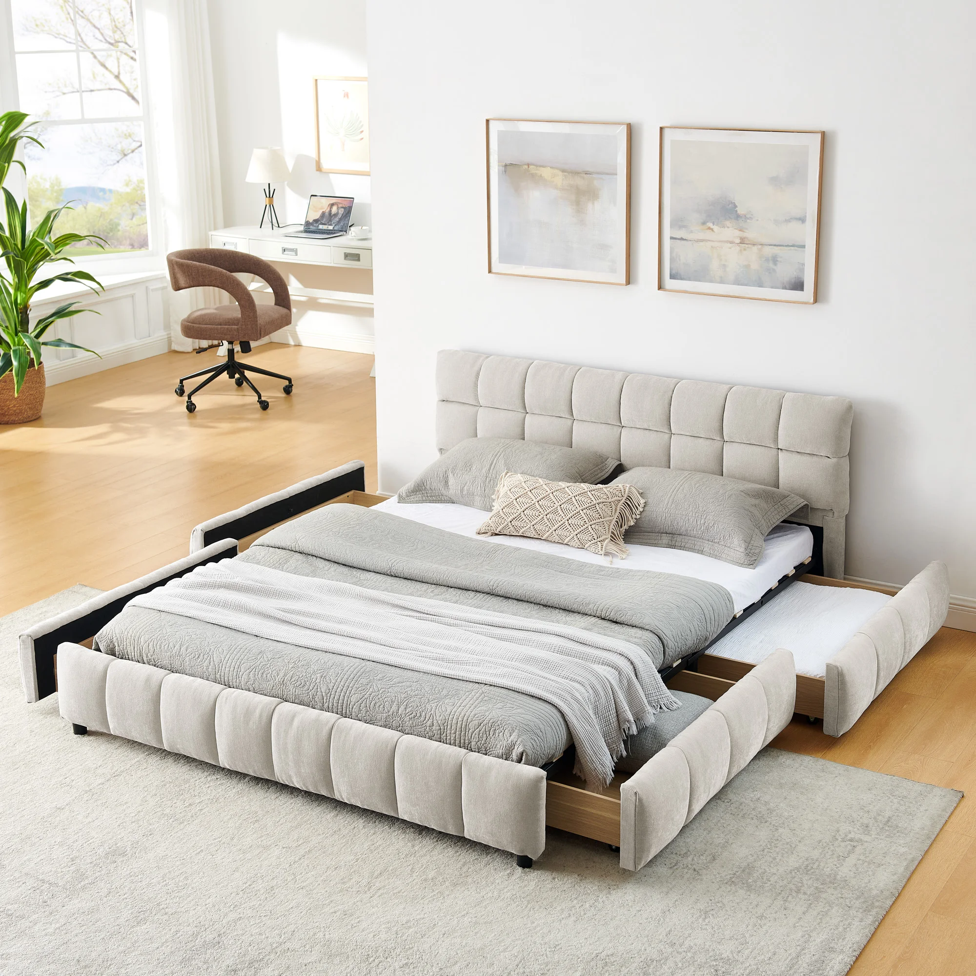 A1525854acb2d4783870fab5ee6a4c059c.webp Goldoma queen tufted headboard platform bed frame with velvet upholstery and storage drawers in modern bedroom