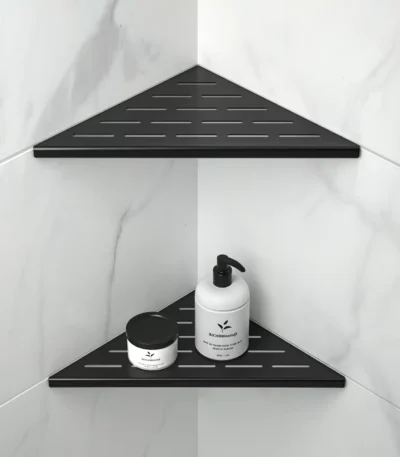 US Stock 10 Inch Black Built-In Bathroom Shelf Stainless Steel Corner Shelves Tool-Free Installation
