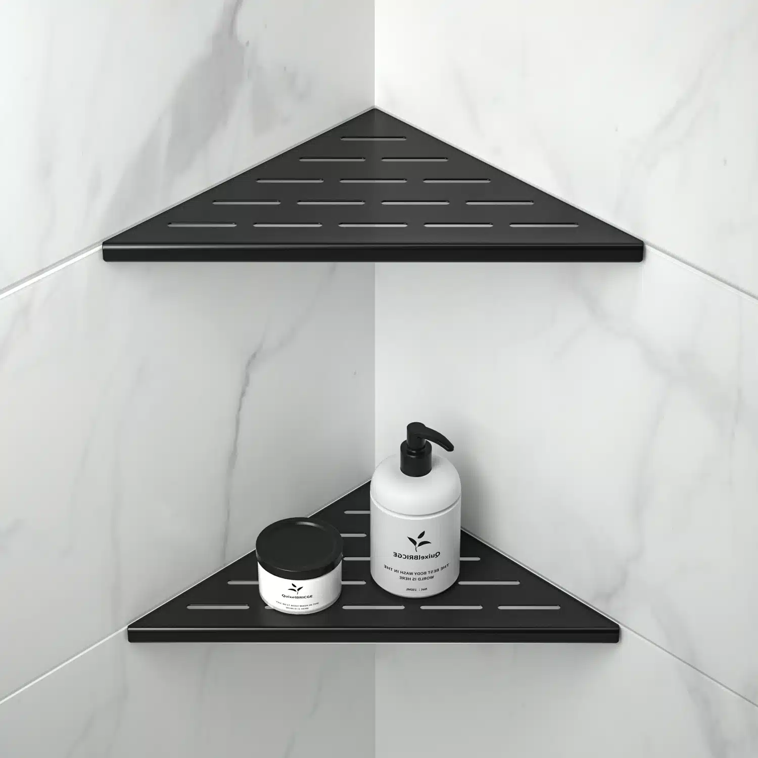 US Stock 10 Inch Black Built-In Bathroom Shelf Stainless Steel Corner Shelves Tool-Free Installation