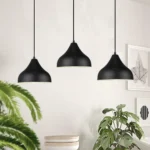 Top-down view of the pendant lamp with three shades arranged in a triangular formation.