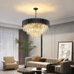 Black Modern Crystal Chandelier, Round Glass Pendant Luxury Chandeliers Lighting Fixtures for Living Room, Dinning Room