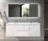 Luxury glossy white 60-inch floating bathroom vanity with MDF painted surface, front view against a modern tiled wall.