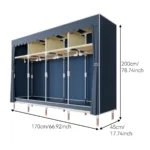 Portable wardrobe with 4 hanging areas and 4 storage zones for small space organization