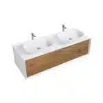Floating vanity installed in a modern bathroom, showing its clean lines and ample storage with two drawers.