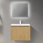 Close-up of the matte white resin basin on the Goldoma 24in wall-hung vanity, showing smooth surface and integrated