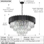 Black Modern Crystal Chandelier, Round Glass Pendant Luxury Chandeliers Lighting Fixtures for Living Room, Dinning Room