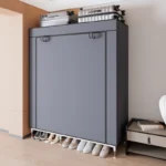 Portable wardrobe with shelves - freestanding clothes organizer with non-woven fabric cover and metal frame