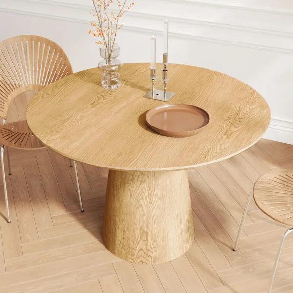 Solid Wood Round Dining Table - 43 Inch Natural Oak Finish