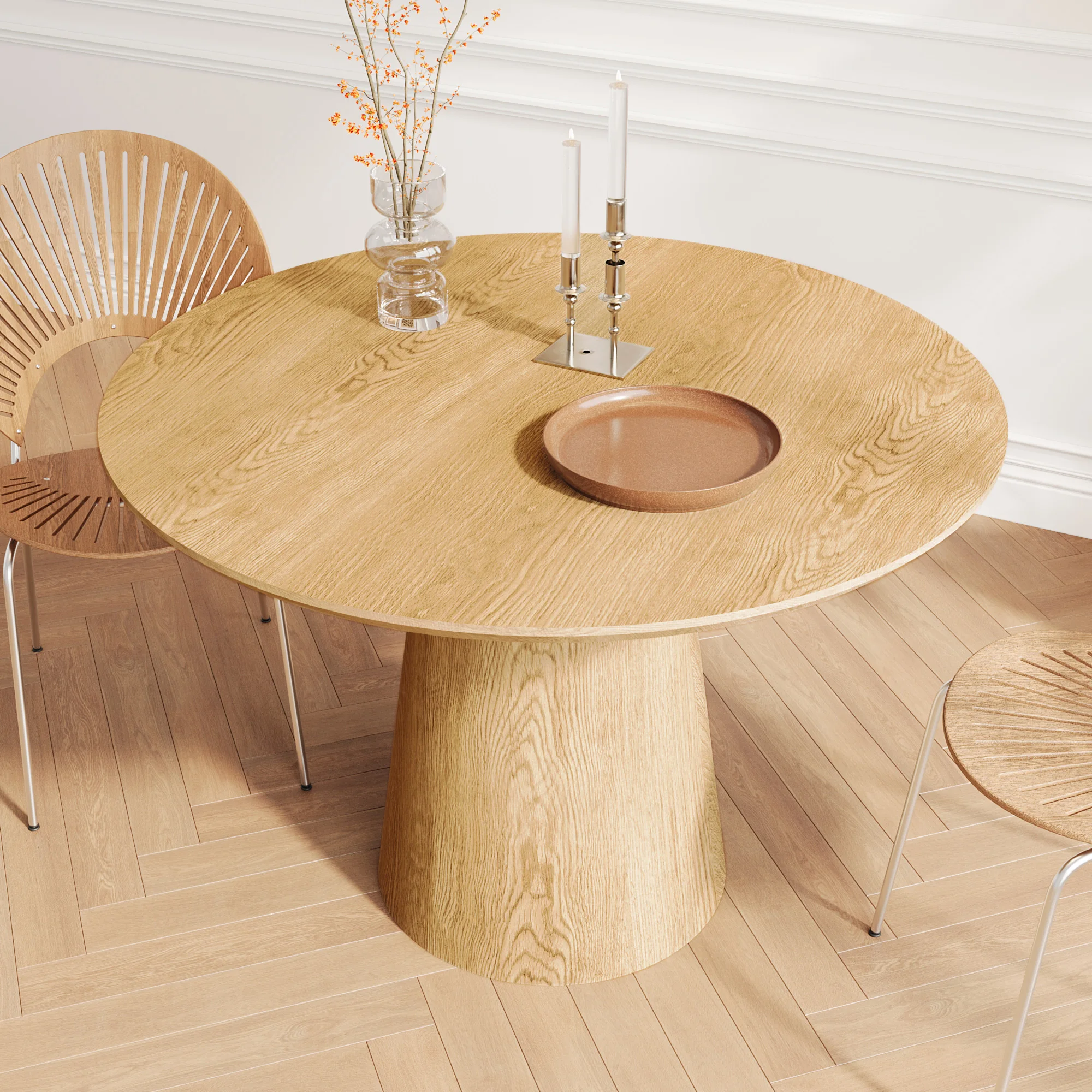 A73089c04102b4325a9b0dc370e680a67K.webp Solid oak round dining table natural finish modern Nordic design 43 inch for dining room