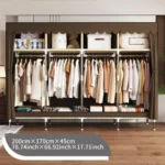 Portable wardrobe with 4 hanging areas and 4 storage zones for small space organization