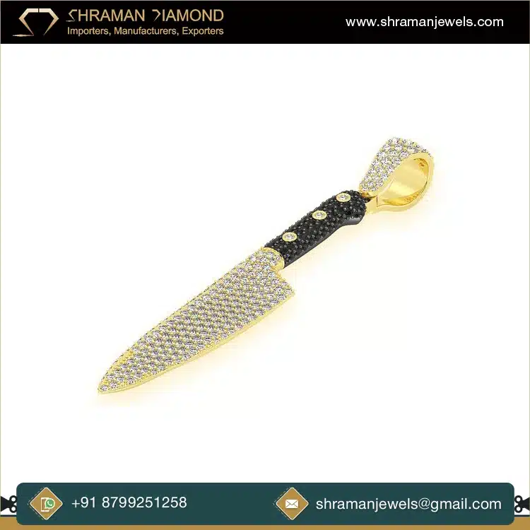 Trendy Unique 925 Silver Kitchen Chef Knife Sword Shape Iced Fine Jewelry Custom Lab Grown Diamond Pendant Anniversary Gift Idea
