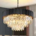 Black Modern Crystal Chandelier, Round Glass Pendant Luxury Chandeliers Lighting Fixtures for Living Room, Dinning Room