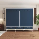 Portable wardrobe with 3 drawers and 6 shelves in a bedroom