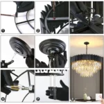 Black Modern Crystal Chandelier, Round Glass Pendant Luxury Chandeliers Lighting Fixtures for Living Room, Dinning Room