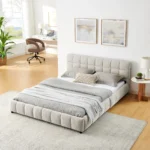 Goldoma queen tufted headboard platform bed frame with velvet upholstery and storage drawers in modern bedroom