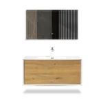 Top-down perspective of the single sink vanity, highlighting the rectangular basin and counter space.