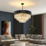 Black Modern Crystal Chandelier, Round Glass Pendant Luxury Chandeliers Lighting Fixtures for Living Room, Dinning Room