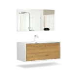 Wholesale 36 inch single sink bathroom vanity in white, wall-mounted with storage cabinet, front view in a modern