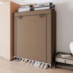Portable wardrobe with shelves - freestanding clothes organizer with non-woven fabric cover and metal frame