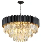 Black Modern Crystal Chandelier, Round Glass Pendant Luxury Chandeliers Lighting Fixtures for Living Room, Dinning Room