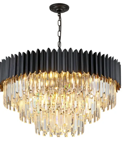 Black Modern Crystal Chandelier, Round Glass Pendant Luxury Chandeliers Lighting Fixtures for Living Room, Dinning Room