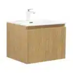 Goldoma 24in wall-hung bathroom vanity with matte white resin basin, front view in a modern bathroom setting.