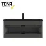 Single sink basin atop the 48-inch grey vanity, with a white countertop and under-mount sink detail.