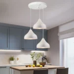 Angle view of the hanging light fixture against a white ceiling, emphasizing its geometric design.