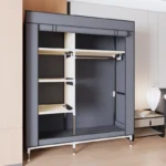 Portable wardrobe with shelves - freestanding clothes organizer with non-woven fabric cover and metal frame