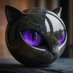 Black Cat Figurine Resin Cat Head Healing Stone Marble Texture Cat Stone Resin Cat Sculpture Ornament for Home Office Desk