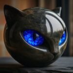 Black Cat Figurine Resin Cat Head Healing Stone Marble Texture Cat Stone Resin Cat Sculpture Ornament for Home Office Desk
