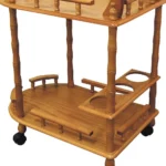 HMS 24" Modern Oak Wood Rolling Bar Cart with Wine Storage Metal Steel Trolley for Dining Living Room Kitchen Hotel Restaurant - Image 4