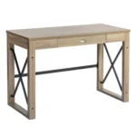HMS 44" Solid Oak and Black Wood Industrial Design Style Convertible and Stable Computer Desk with Metal Sled for Office Use