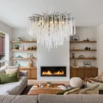 Modern crystal chandelier ceiling light fixture with waterfall tree branch design in dining room