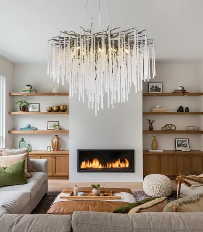 Crystal Modern Chandelier Ceiling Light Fixture Waterfall Tree Branch Chandeliers for Dining Room Kitchen Island Living Room