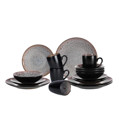 16 Pc Beige Modern Reactive Glaze Stoneware Set Market Popular Kitchen Ceramic Sets Ceramic Coffee Mug Dinnerware Sets