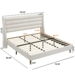 Goldoma Chenille King Size Bed Frame with High Headboard – Upholstered Platform Bed, No Box Spring Needed, Ivory – top view