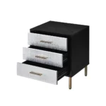 Modern black nightstand with silver crocodile pattern drawer fronts and gold legs – Goldoma