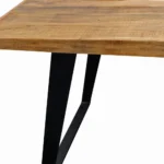 63 inch solid wood dining table with black iron sled base and natural distressed top
