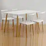 Goldoma 30" White and Natural Solid Wood Dining Table with Sintered Stone Top – top view