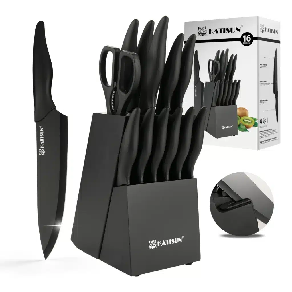 15+1 Pieces Professional Kitchen Knife Set with Plastic Cutting Board and Kitchen Shears and Non-slip PP Handle